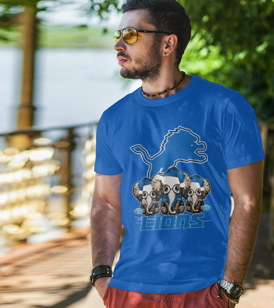 Elephan Xmas Detroit Lions Holiday Football Elephants T-Shirt