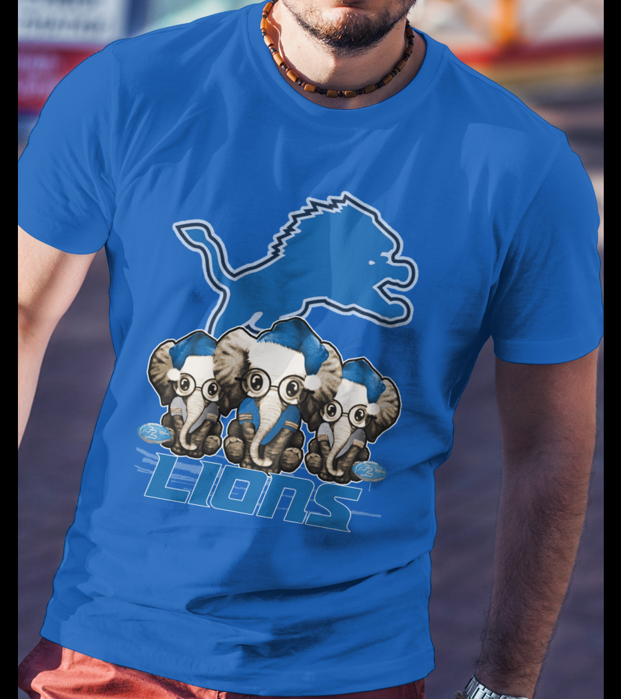 Elephan Xmas Detroit Lions Holiday Football Elephants T-Shirt