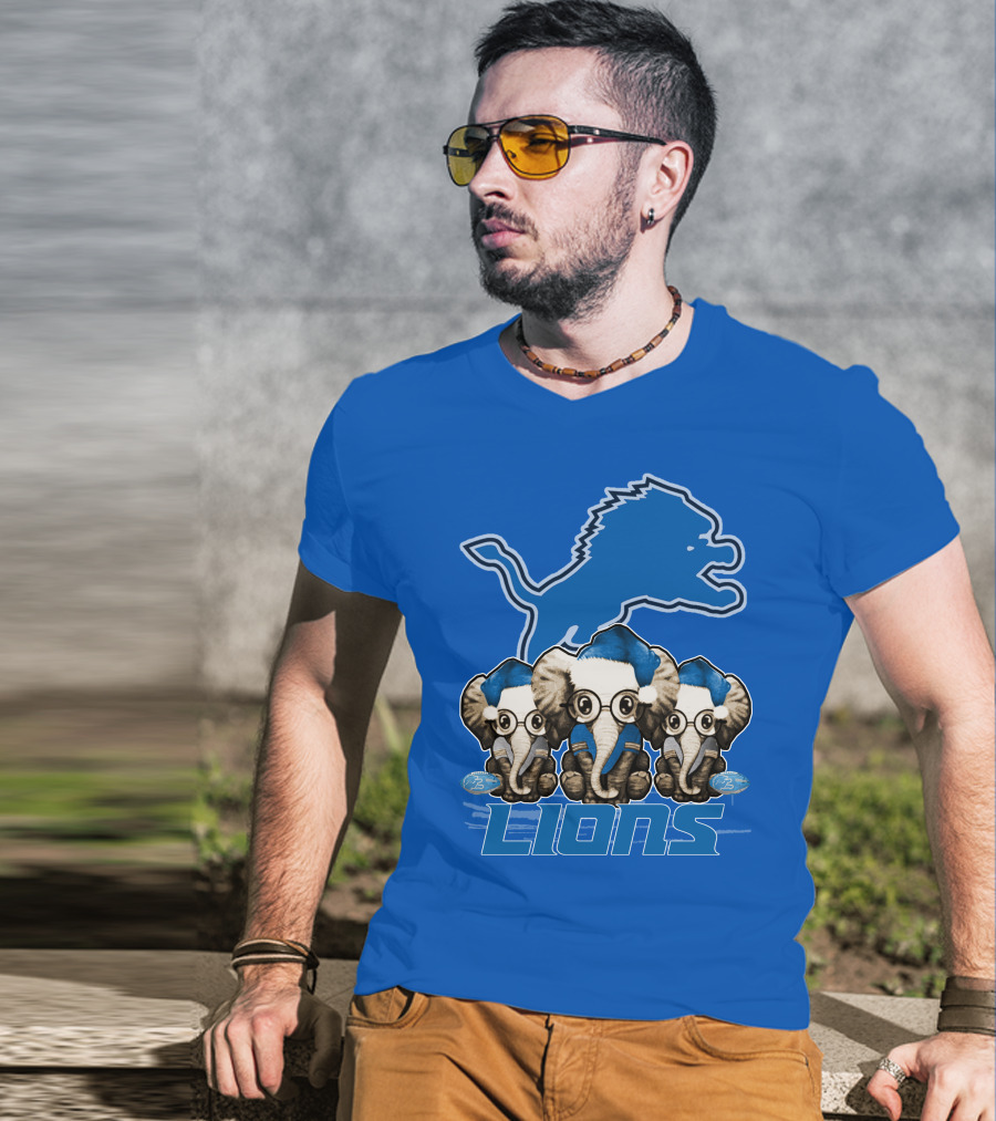 Elephan Xmas Detroit Lions Holiday Football Elephants T-Shirt