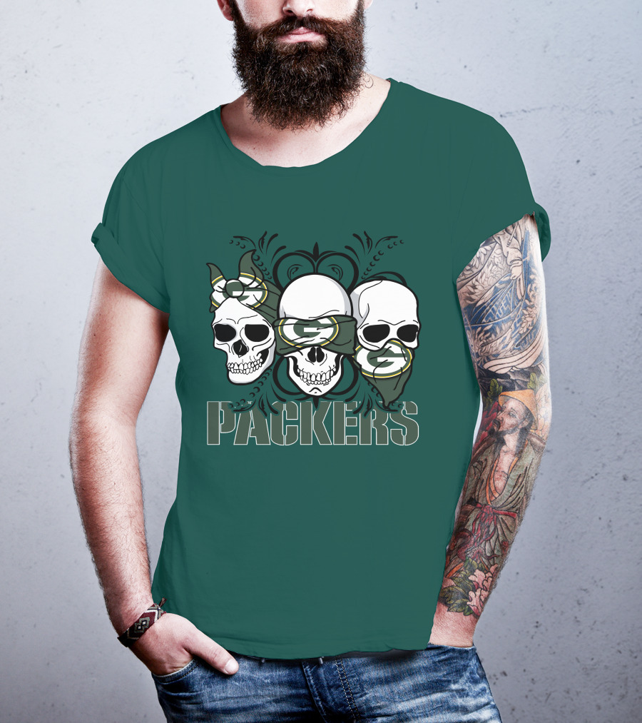 Packers Three Skulls With Green Bay Bandanas T-Shirt