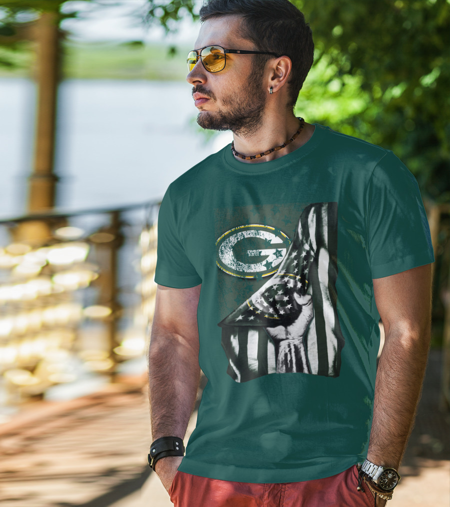 Flag V1 Green Bay Packers Stars And Stripes Power Fist T-Shirt