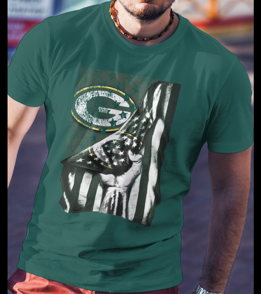 Flag V1 Green Bay Packers Stars And Stripes Power Fist T-Shirt