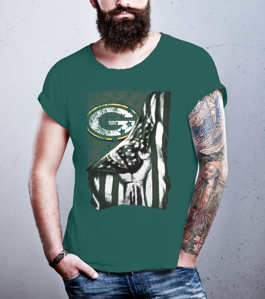 Flag V1 Green Bay Packers Stars And Stripes Power Fist T-Shirt