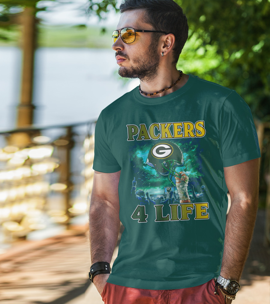 Packers 4 Life Green Bay Victory Helmet Celebration T-Shirt