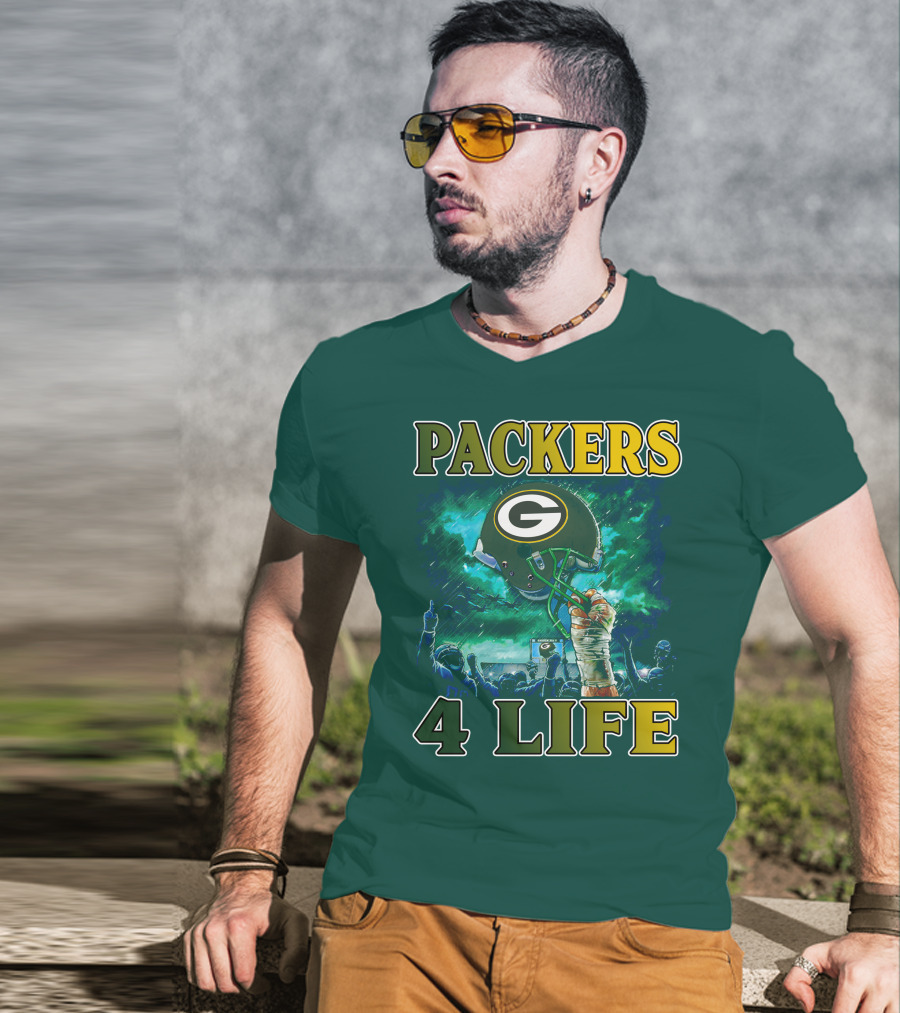 Packers 4 Life Green Bay Victory Helmet Celebration T-Shirt
