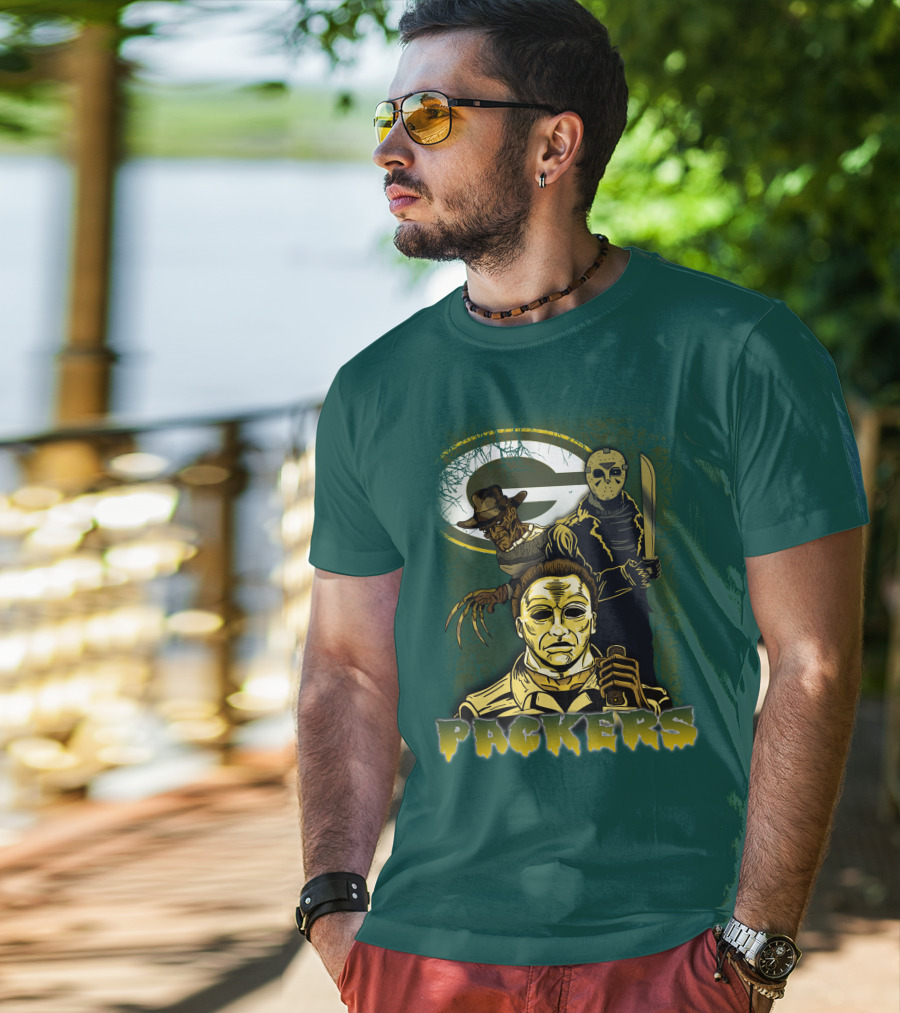 Green Bay Packers Horror Icons Mashup Freddy Jason Michael Myers T-Shirt