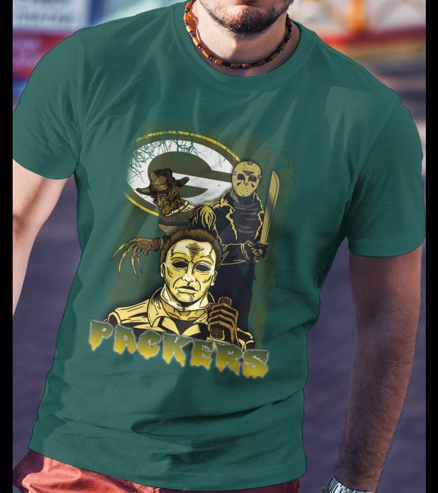 Green Bay Packers Horror Icons Mashup Freddy Jason Michael Myers T-Shirt