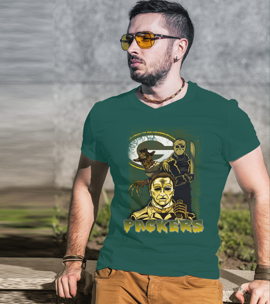 Green Bay Packers Horror Icons Mashup Freddy Jason Michael Myers T-Shirt