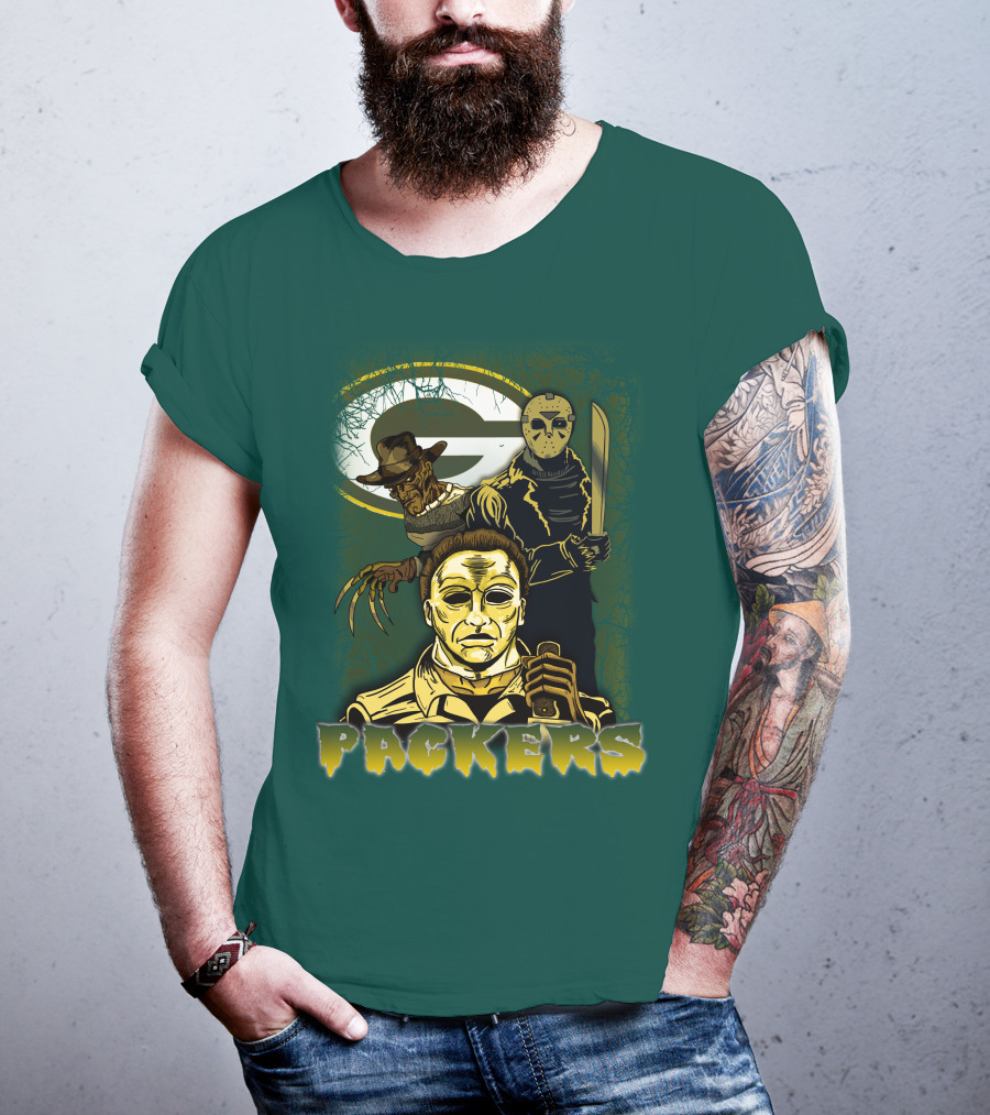 Green Bay Packers Horror Icons Mashup Freddy Jason Michael Myers T-Shirt
