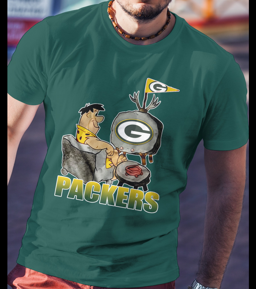 Packers Fred Flintstone Watching Tv With Green Bay T-Shirt