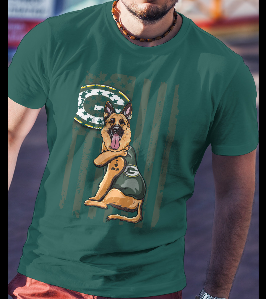 German Shepherd I Love Mom Green Bay Packers Fan T-Shirt