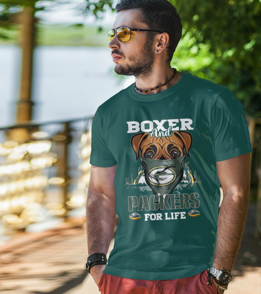 Boxer And Packers For Life Green Bay Packers T-Shirt