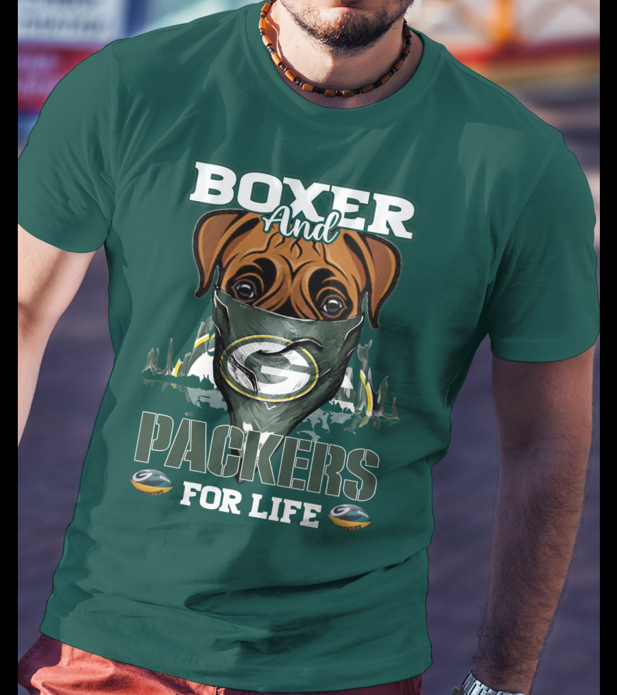 Boxer And Packers For Life Green Bay Packers T-Shirt