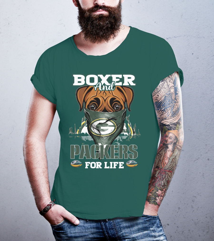Boxer And Packers For Life Green Bay Packers T-Shirt