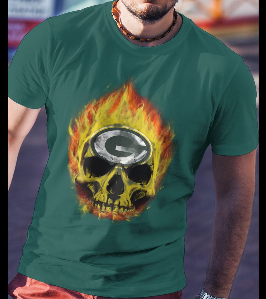 Green Bay Packers Skull Flames T-Shirt