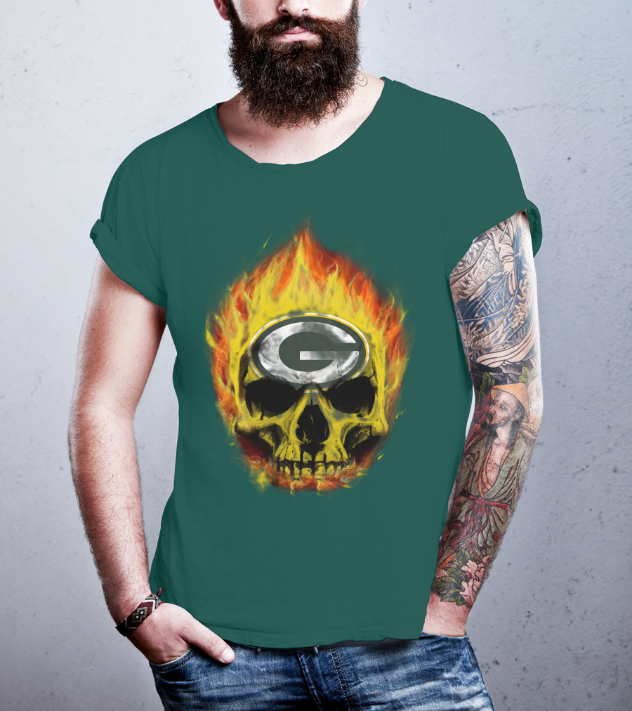 Green Bay Packers Skull Flames T-Shirt