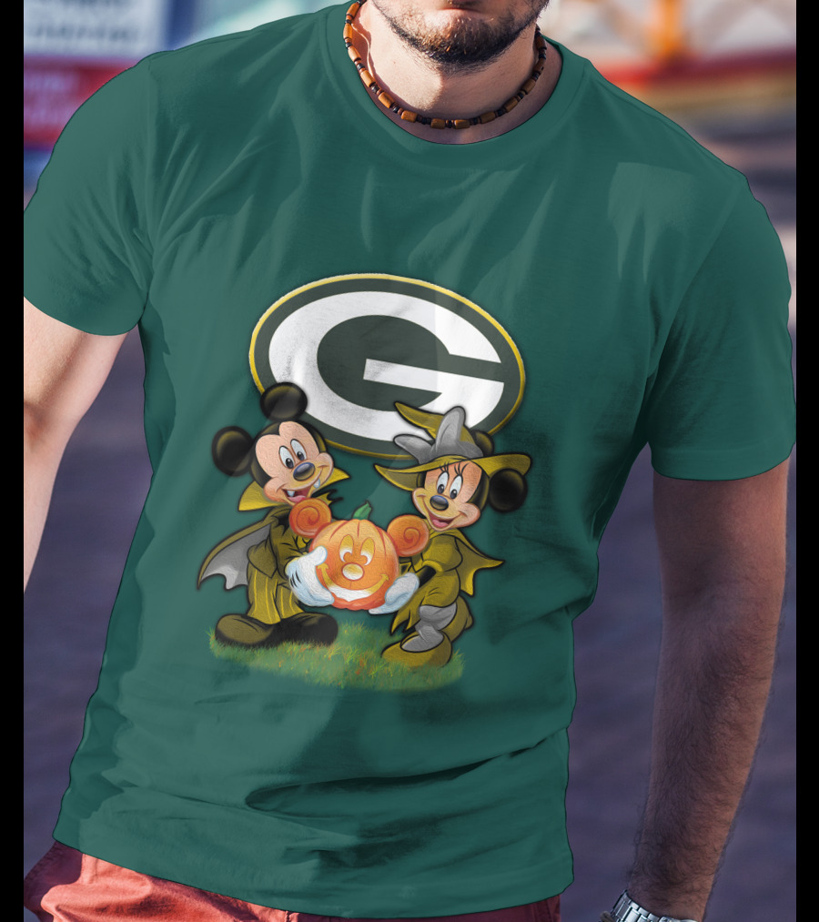 Green Bay Packers Mickey Minnie Halloween Pumpkin T-Shirt