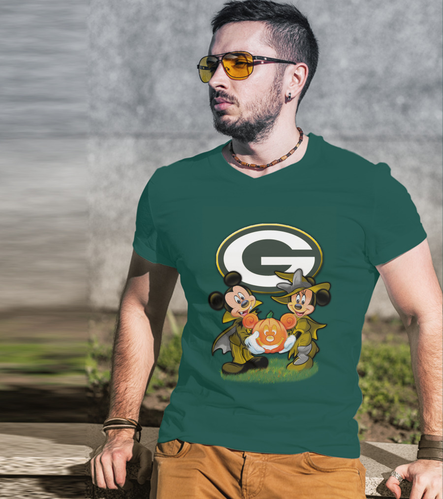 Green Bay Packers Mickey Minnie Halloween Pumpkin T-Shirt