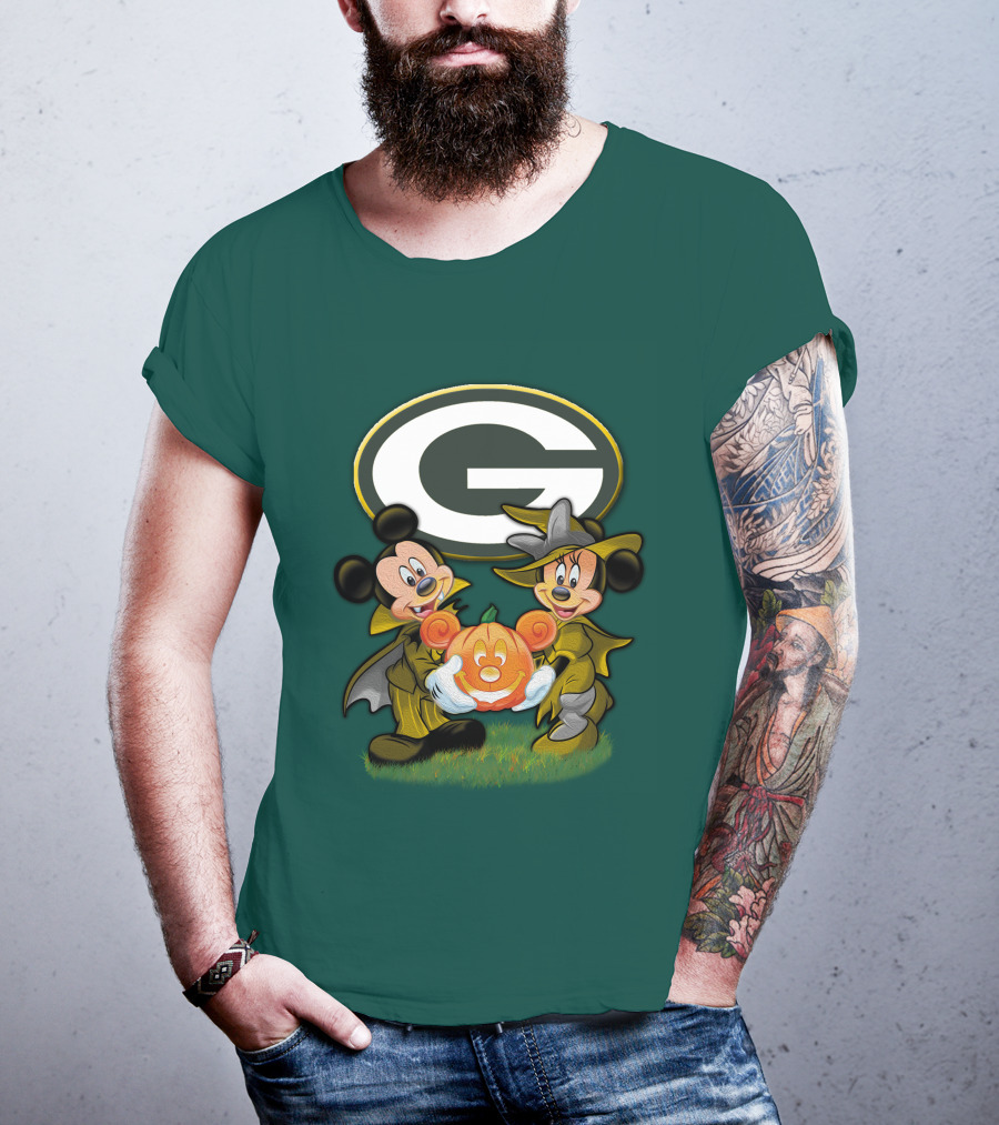 Green Bay Packers Mickey Minnie Halloween Pumpkin T-Shirt