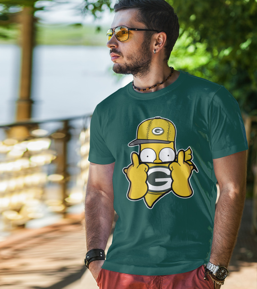 Green Bay Packers 75 Cartoon Character Middle Finger Gesture T-Shirt