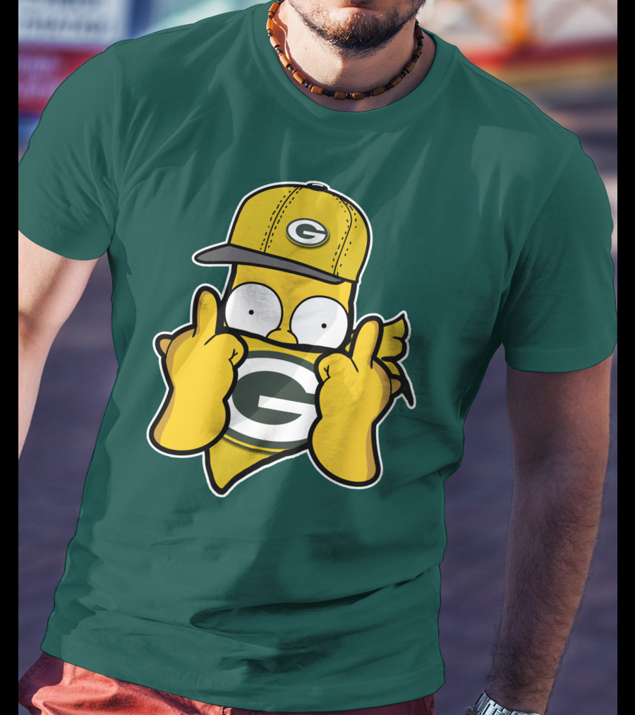 Green Bay Packers 75 Cartoon Character Middle Finger Gesture T-Shirt