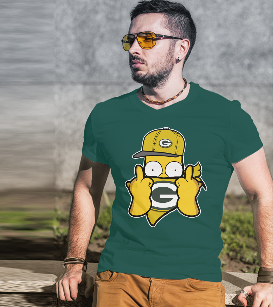 Green Bay Packers 75 Cartoon Character Middle Finger Gesture T-Shirt