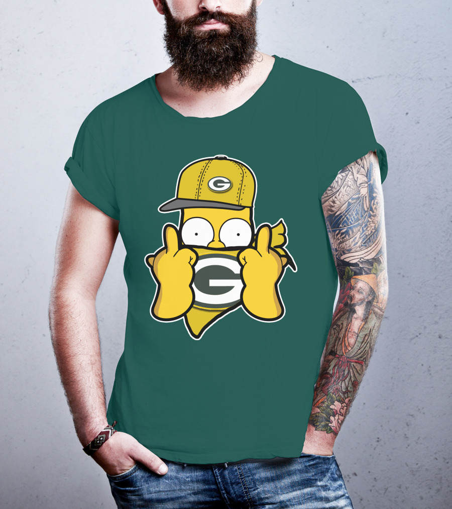 Green Bay Packers 75 Cartoon Character Middle Finger Gesture T-Shirt