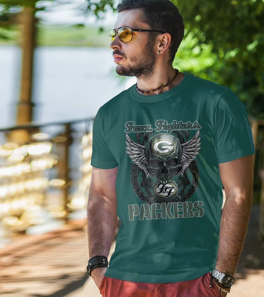 Foo Fighters Green Bay Packers Wings Skull T-Shirt