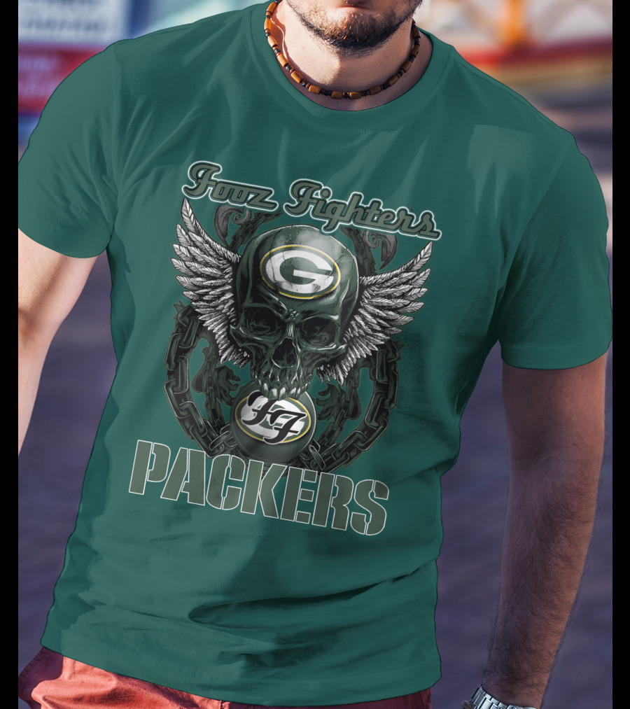 Foo Fighters Green Bay Packers Wings Skull T-Shirt