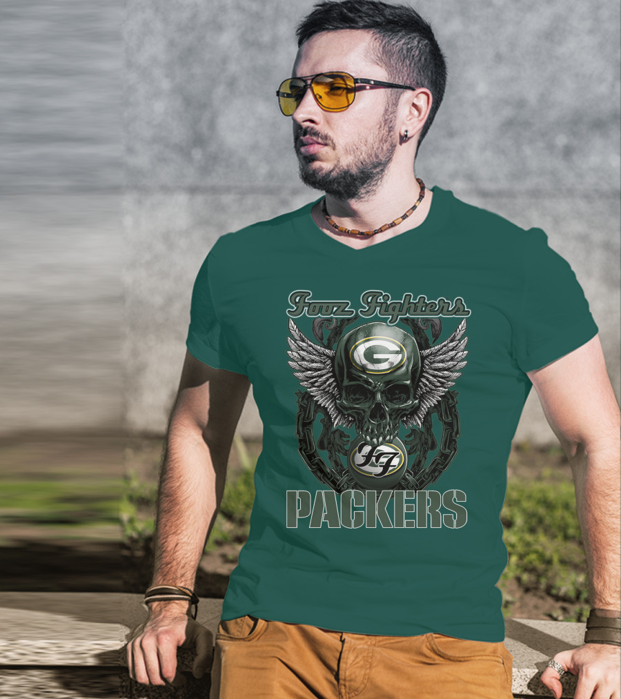Foo Fighters Green Bay Packers Wings Skull T-Shirt