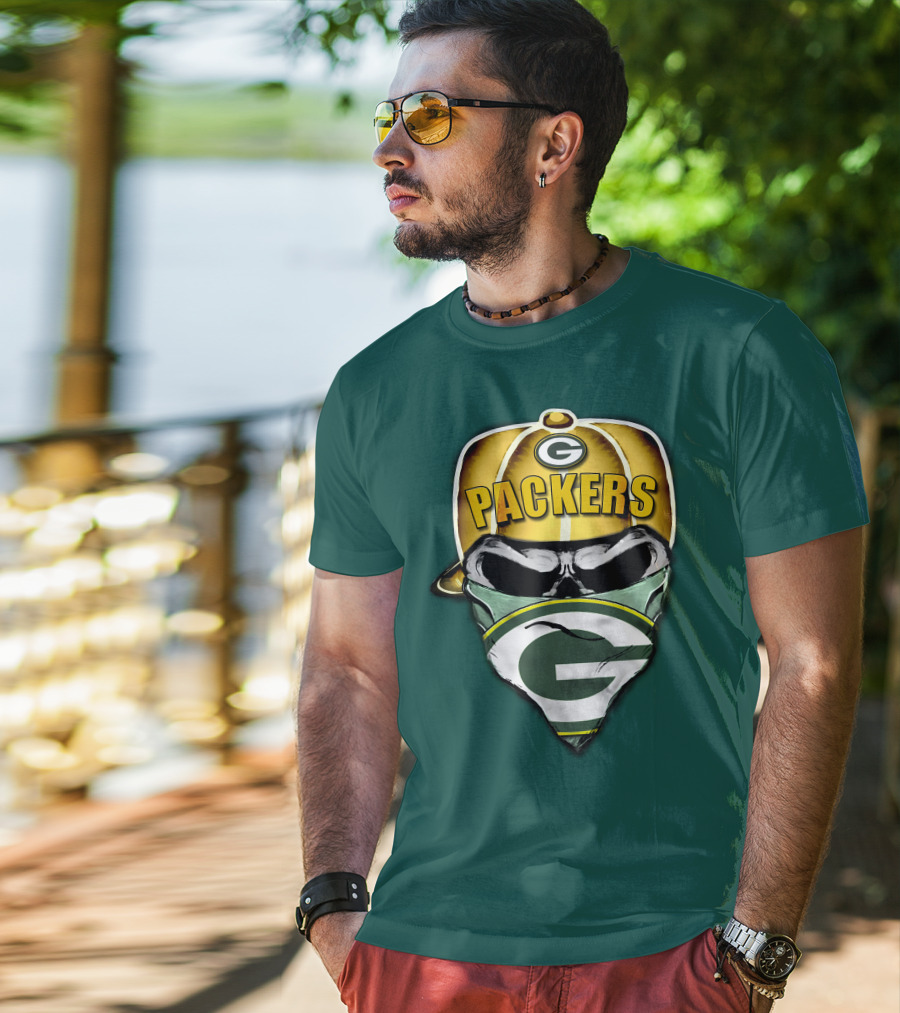 Packers Skull Bandana Hard Hat G Logo Green Bay 29 T-Shirt