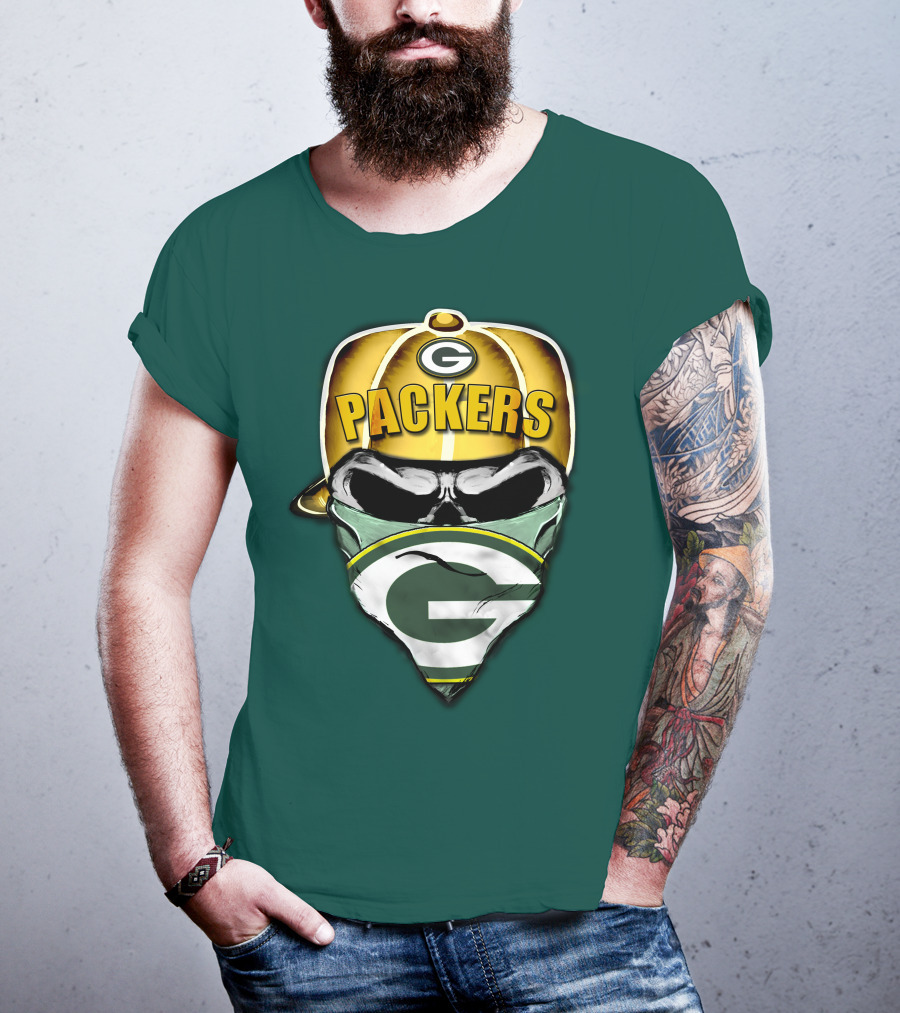 Packers Skull Bandana Hard Hat G Logo Green Bay 29 T-Shirt