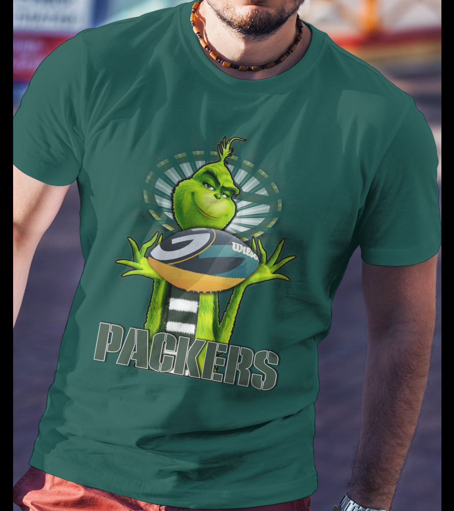 Grinch Holding Green Bay Packers Wilson Football T-Shirt