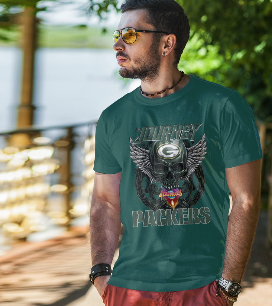 Journey Green Bay Packers Winged Skull Flame T-Shirt