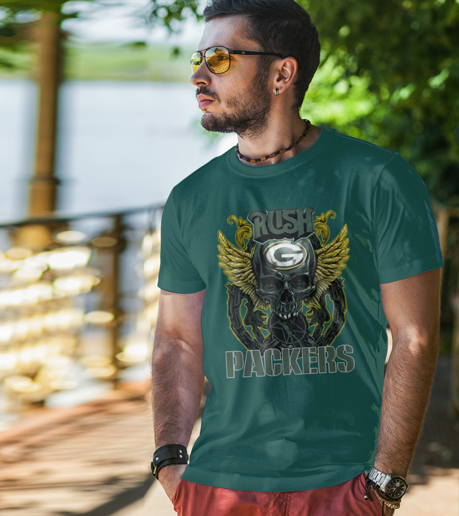 Rush Packers Skull With Wings Green Bay Packers T-Shirt