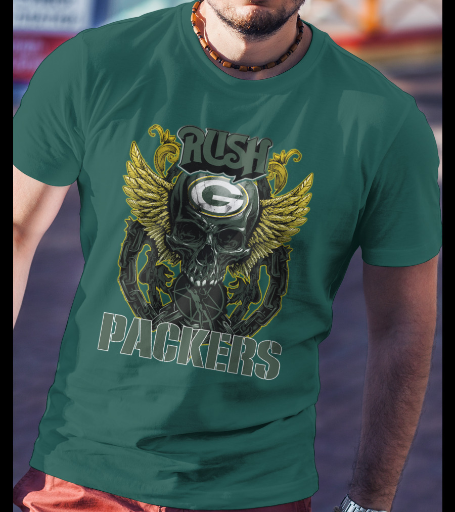 Rush Packers Skull With Wings Green Bay Packers T-Shirt