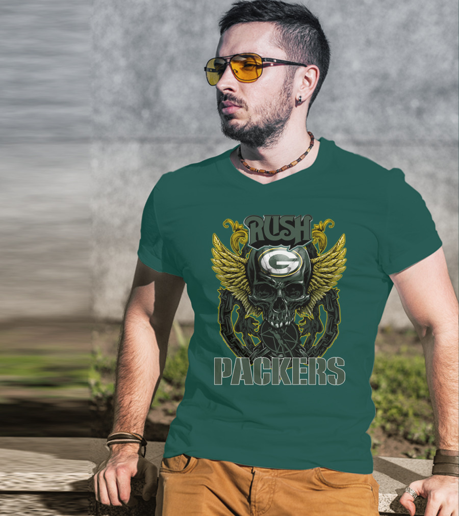 Rush Packers Skull With Wings Green Bay Packers T-Shirt
