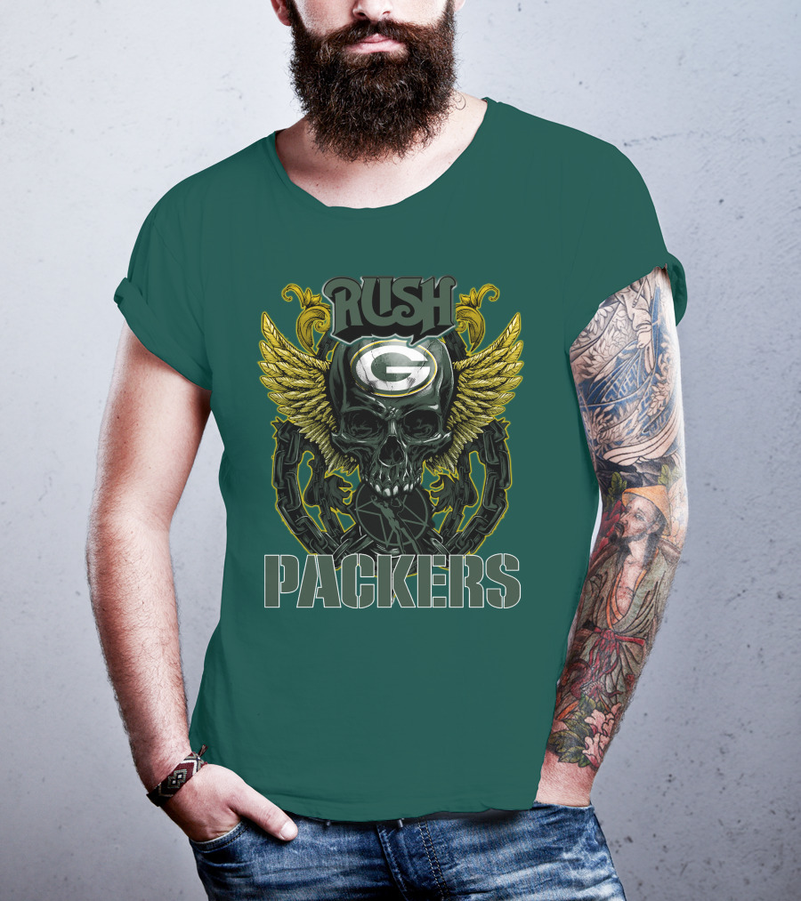 Rush Packers Skull With Wings Green Bay Packers T-Shirt