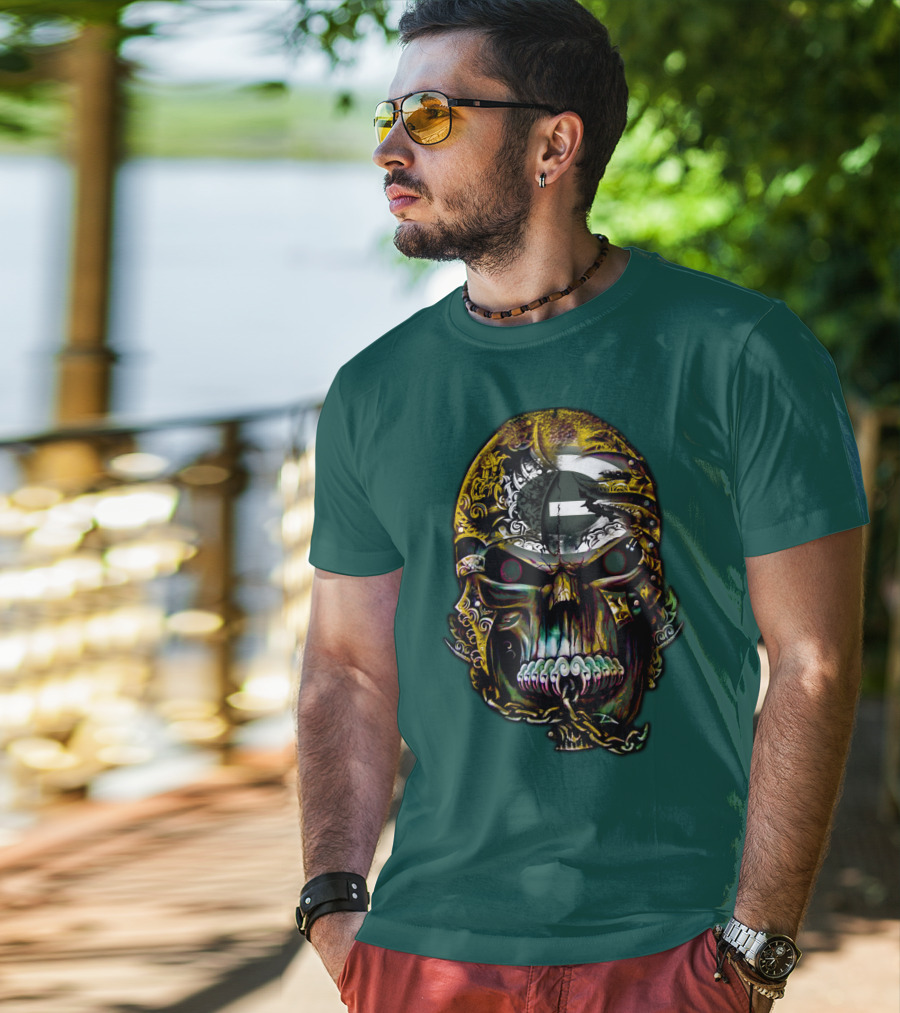 Green Bay Packers 82 Skull Art With Chain Motif T-Shirt
