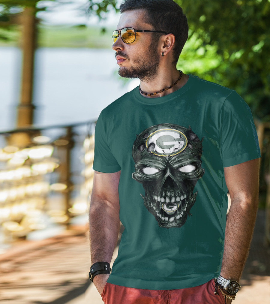 Skull Green Bay Packers G Logo Zombie Fusion T-Shirt