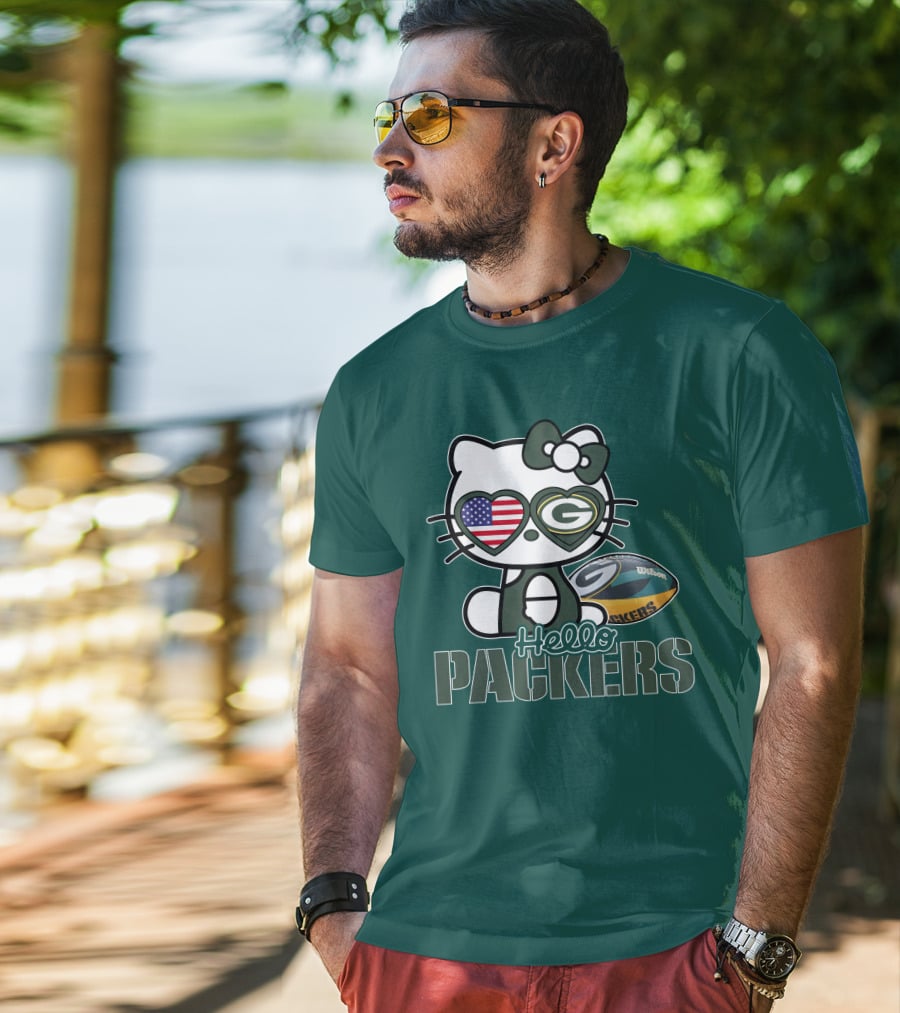 Hello Packers Green Bay Kitty Football USA T-Shirt