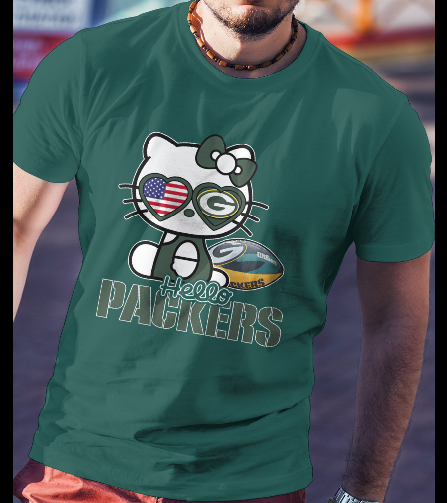 Hello Packers Green Bay Kitty Football USA T-Shirt