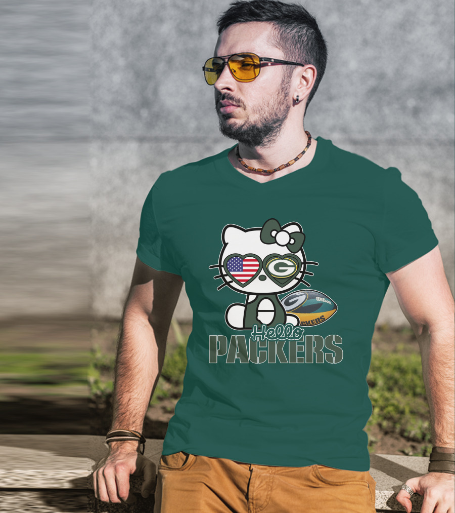 Hello Packers Green Bay Kitty Football USA T-Shirt