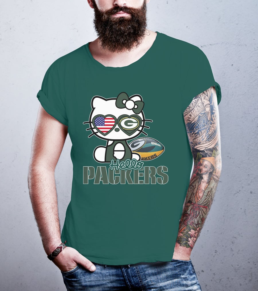 Hello Packers Green Bay Kitty Football USA T-Shirt