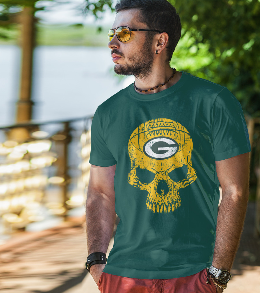 Green Bay Packers Skull Football Logo T-Shirt