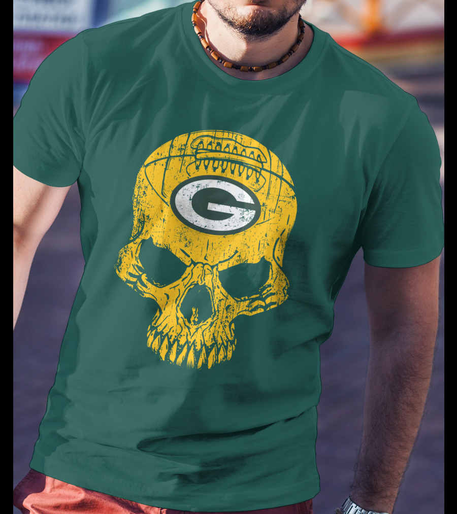 Green Bay Packers Skull Football Logo T-Shirt
