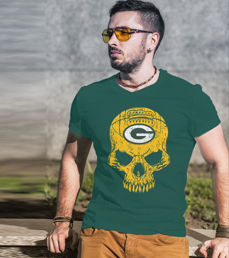 Green Bay Packers Skull Football Logo T-Shirt