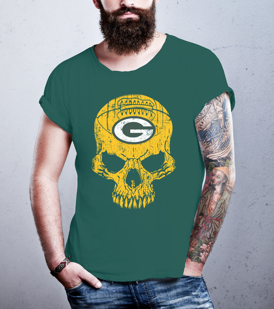Green Bay Packers Skull Football Logo T-Shirt