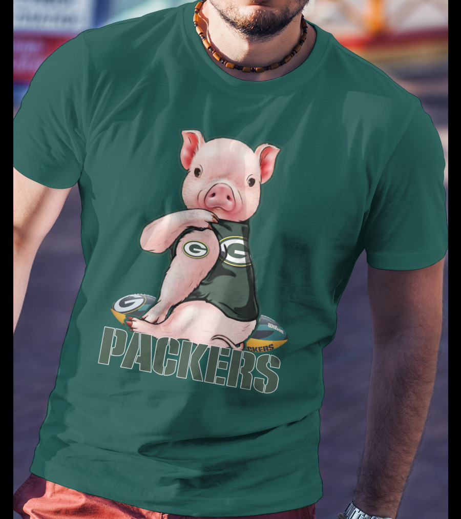 Green Bay Packers Pig Holding Football T-Shirt