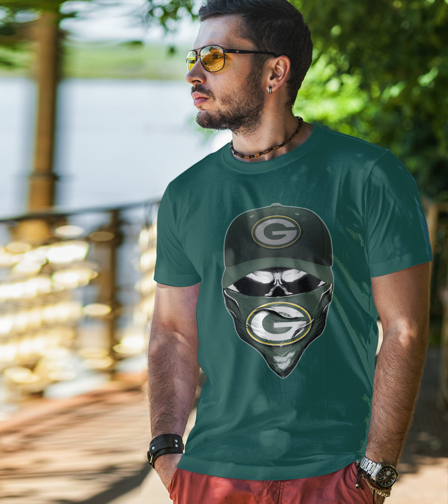 Green Bay Packers Skull Cap And Bandana T-Shirt